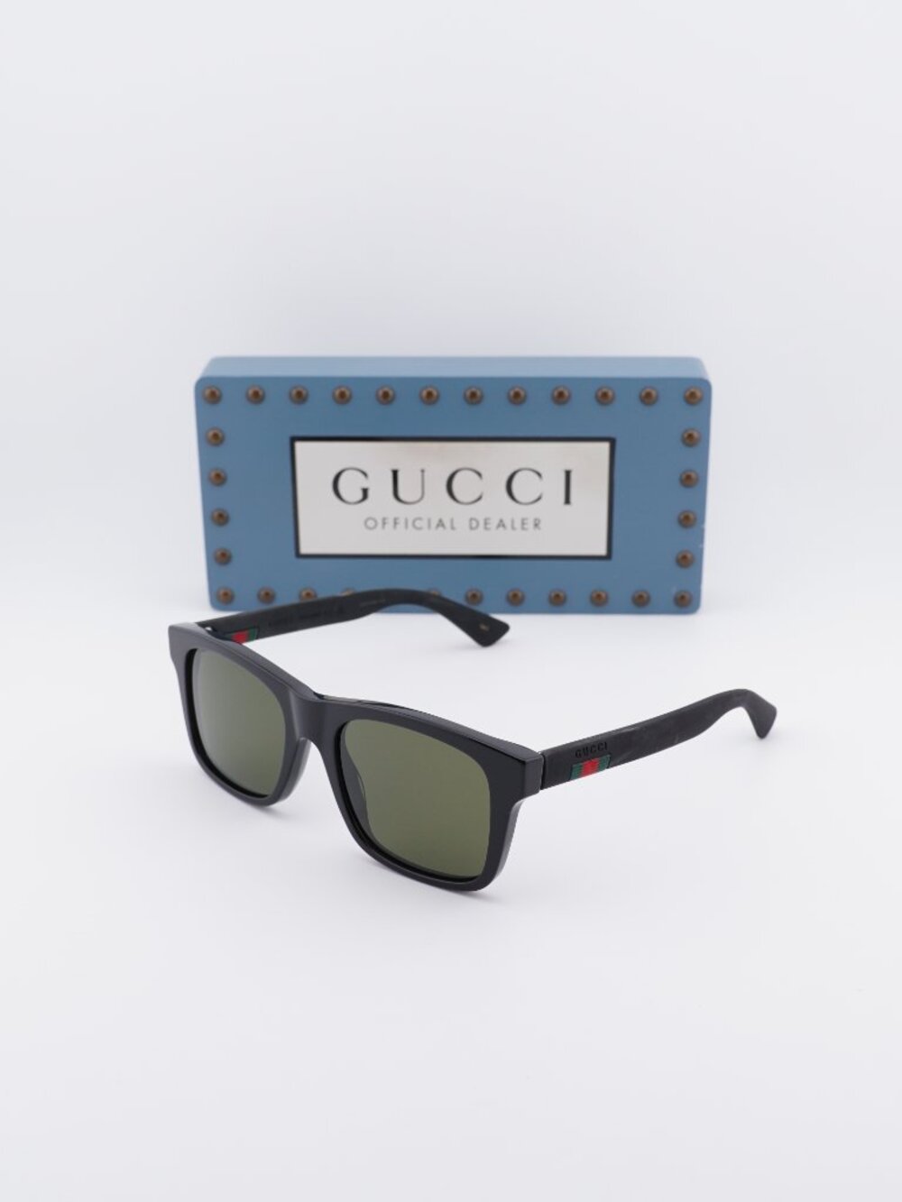 Gucci GG0008S 001 Square Sunglasses - Black / Green